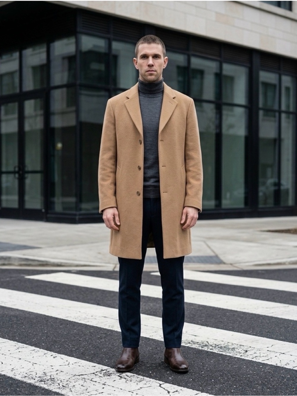 Jos. A. Bank Camel Single-Breasted Wool Blend Pea Coat